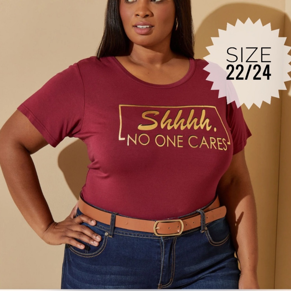 Plus ASHLEY STEWART Rhododendron “Shhhh No One Cares” Graphic Tee 22/24